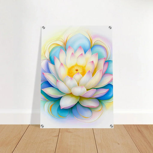 Kunstwerk met een lotusbloem afgedrukt op acrylglas