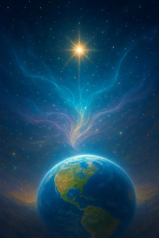 Prachtige afbeelding van de aarde als symbool van ascensie. Lichtgolven tillen de aarde op naar een hoger niveau van bewustzijn