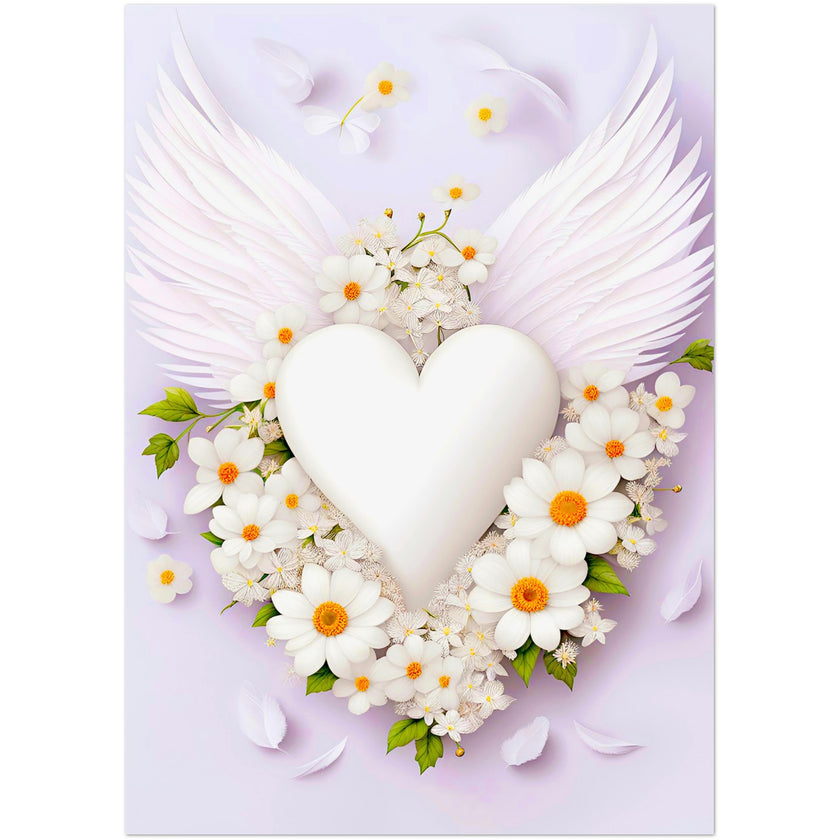Kaartenset met een prachtig wit engelenhart met bloemen