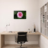 Acrylglas wanddecoratie met een prachtige roze gerbera tegen een groene achtergrond