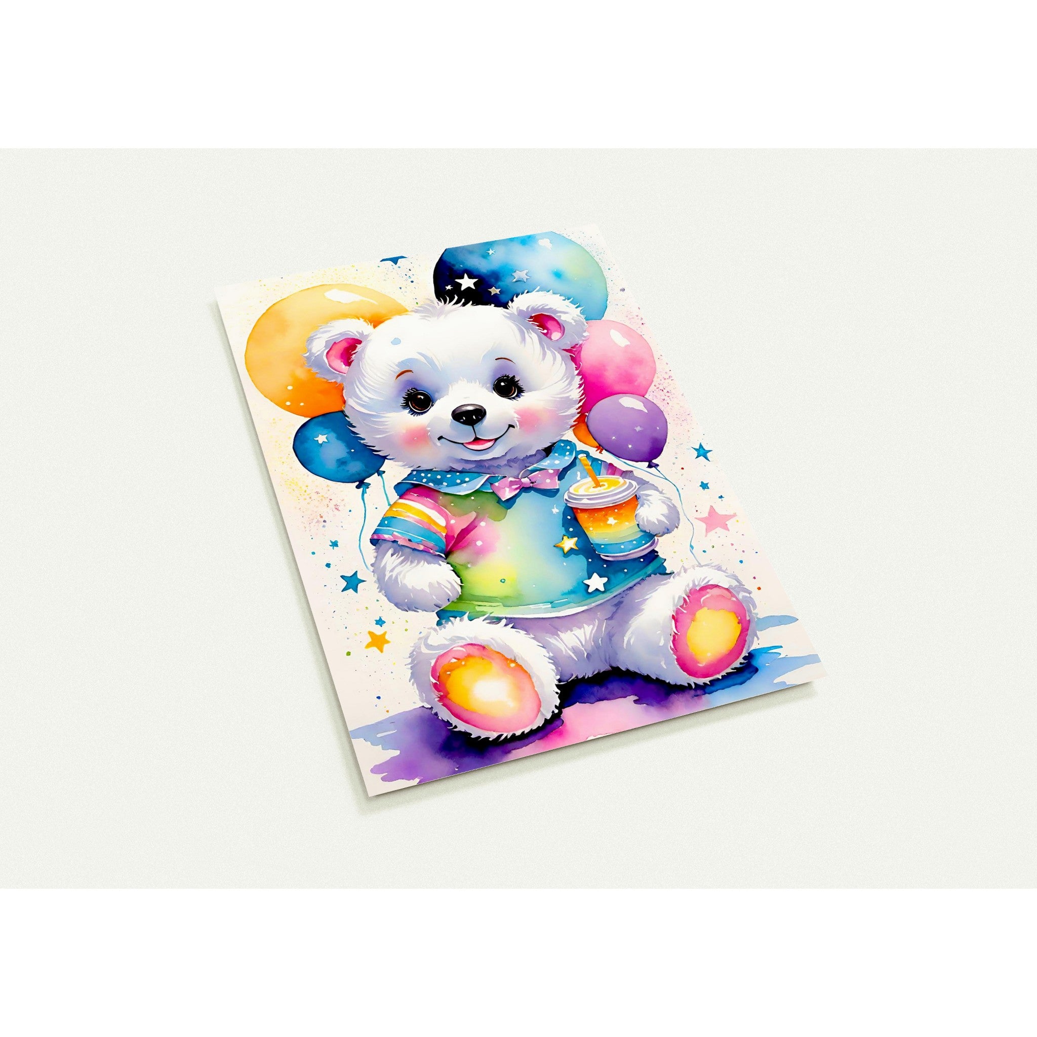 Kaartenset met een schattig beertje met kleurrijke ballonnen