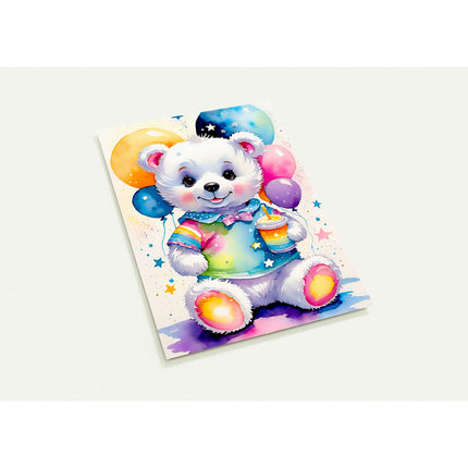 Kaartenset met een schattig beertje met kleurrijke ballonnen