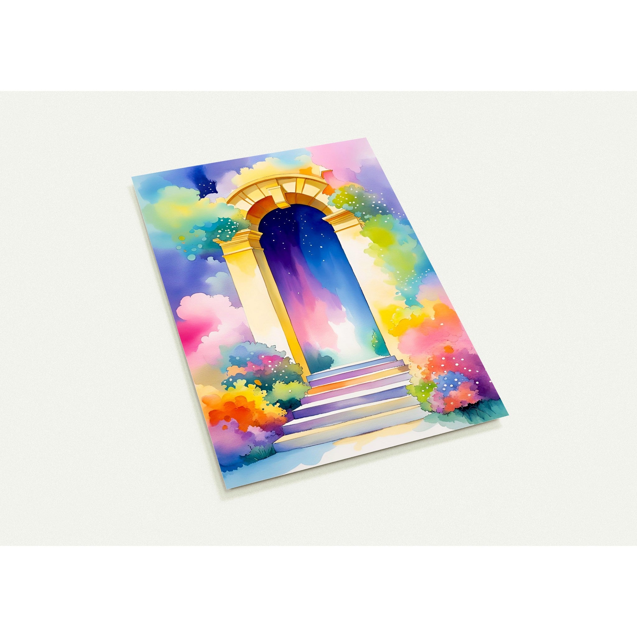 Kaartenset van een aquarel met een bloemrijke hemelpoort