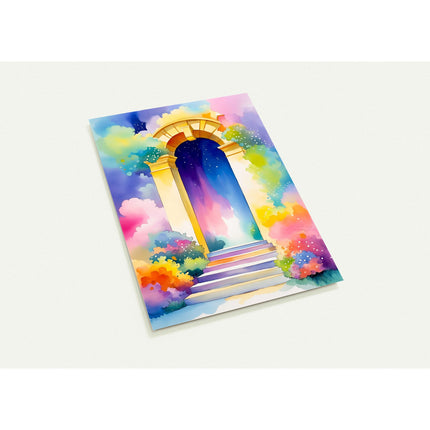 Kaartenset van een aquarel met een bloemrijke hemelpoort