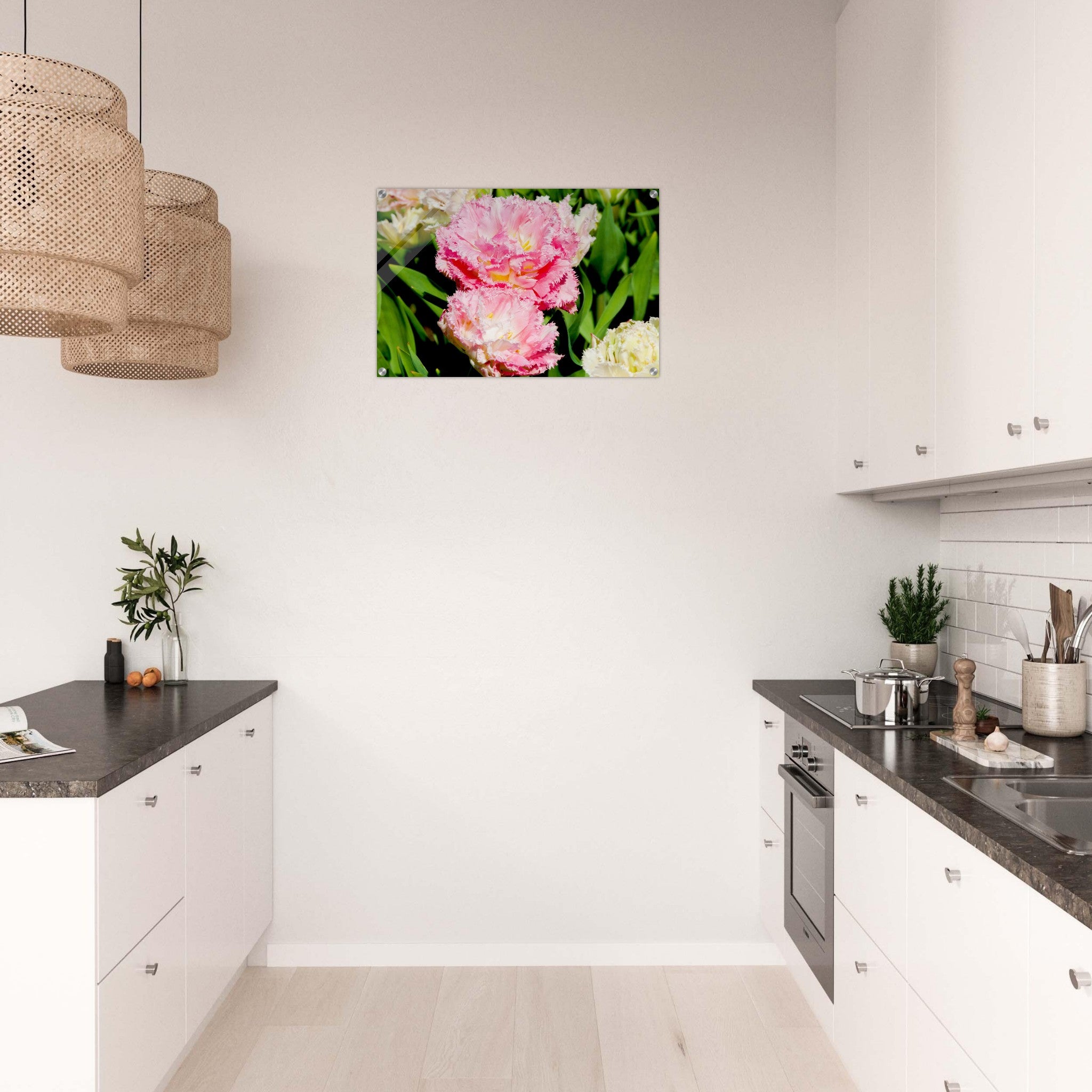 Acrylglas wanddecoratie met twee prachtige roze tulpen