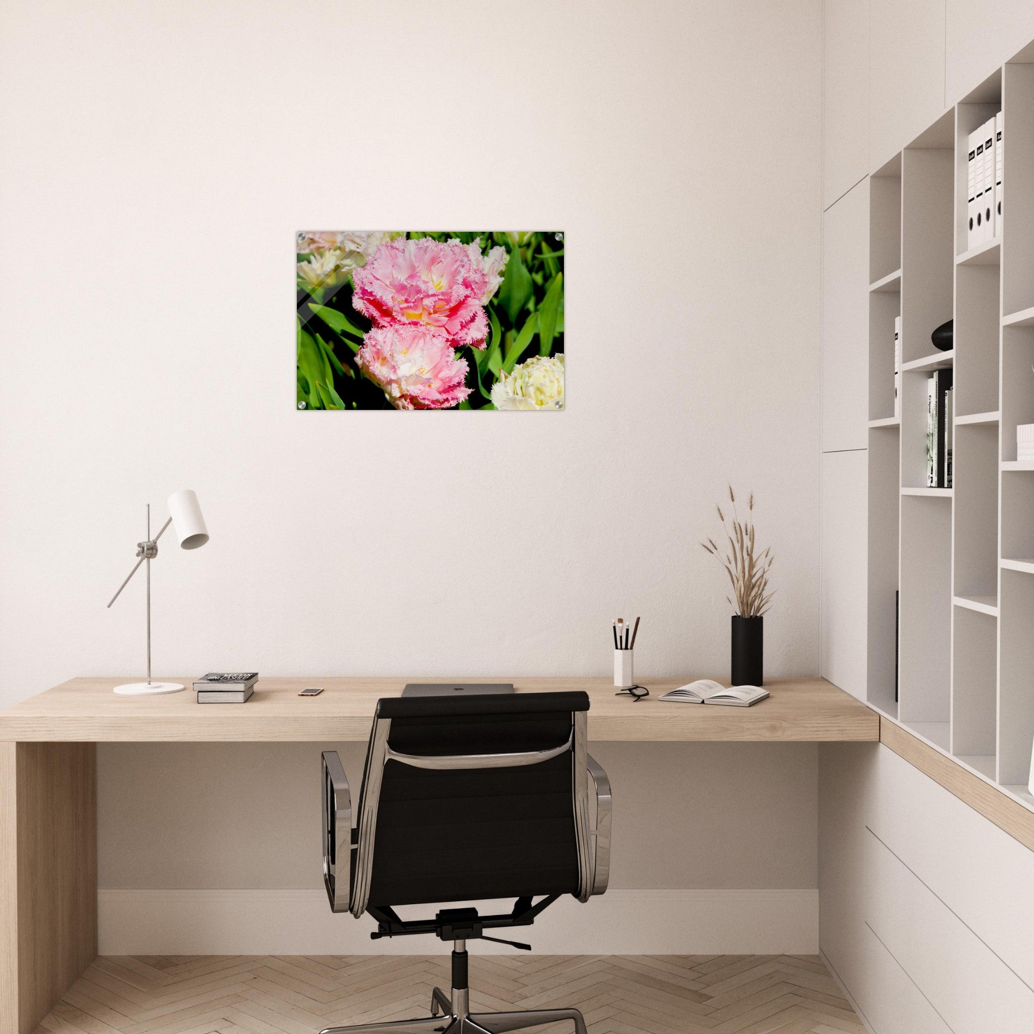 Acrylglas wanddecoratie met twee prachtige roze tulpen