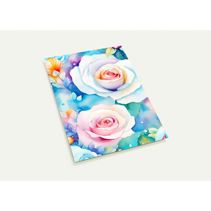 Kaartenset met schitterende aquarel met twee kleurrijke rozen