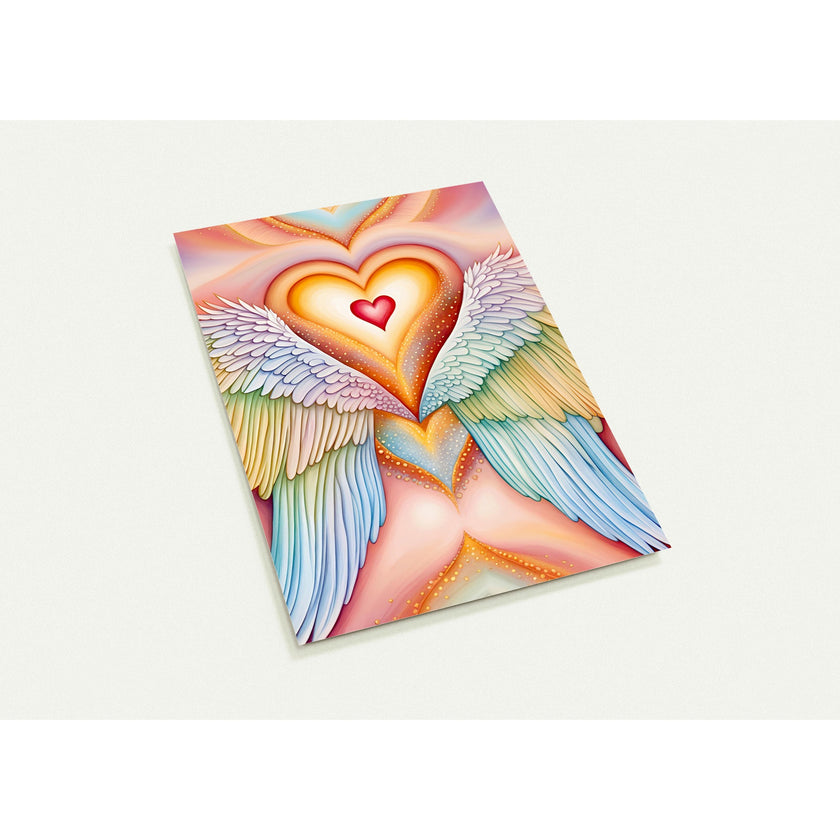 Kaartenset met een hart met engelenvleugels als symbool van liefde