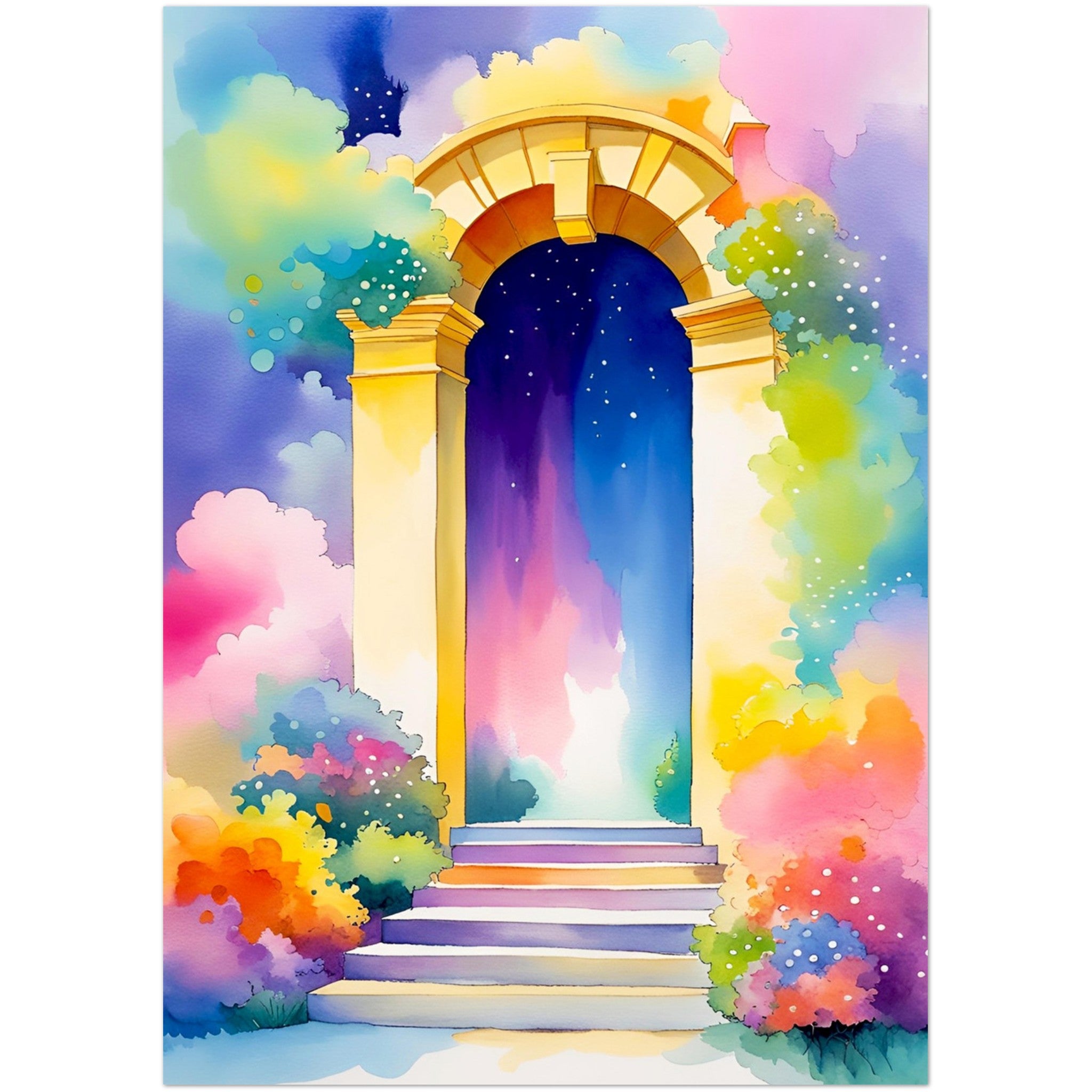 Kaartenset van een aquarel met een bloemrijke hemelpoort
