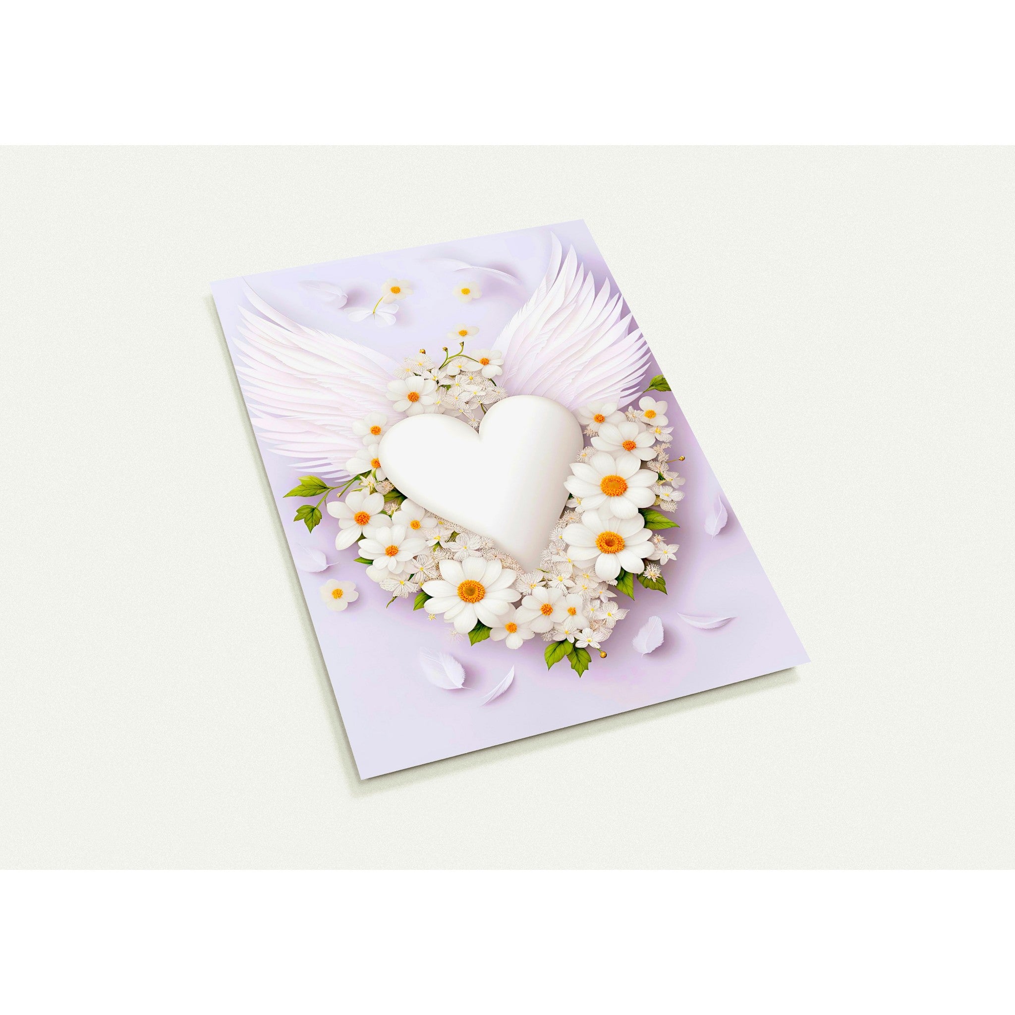 Kaartenset met een prachtig wit engelenhart met bloemen