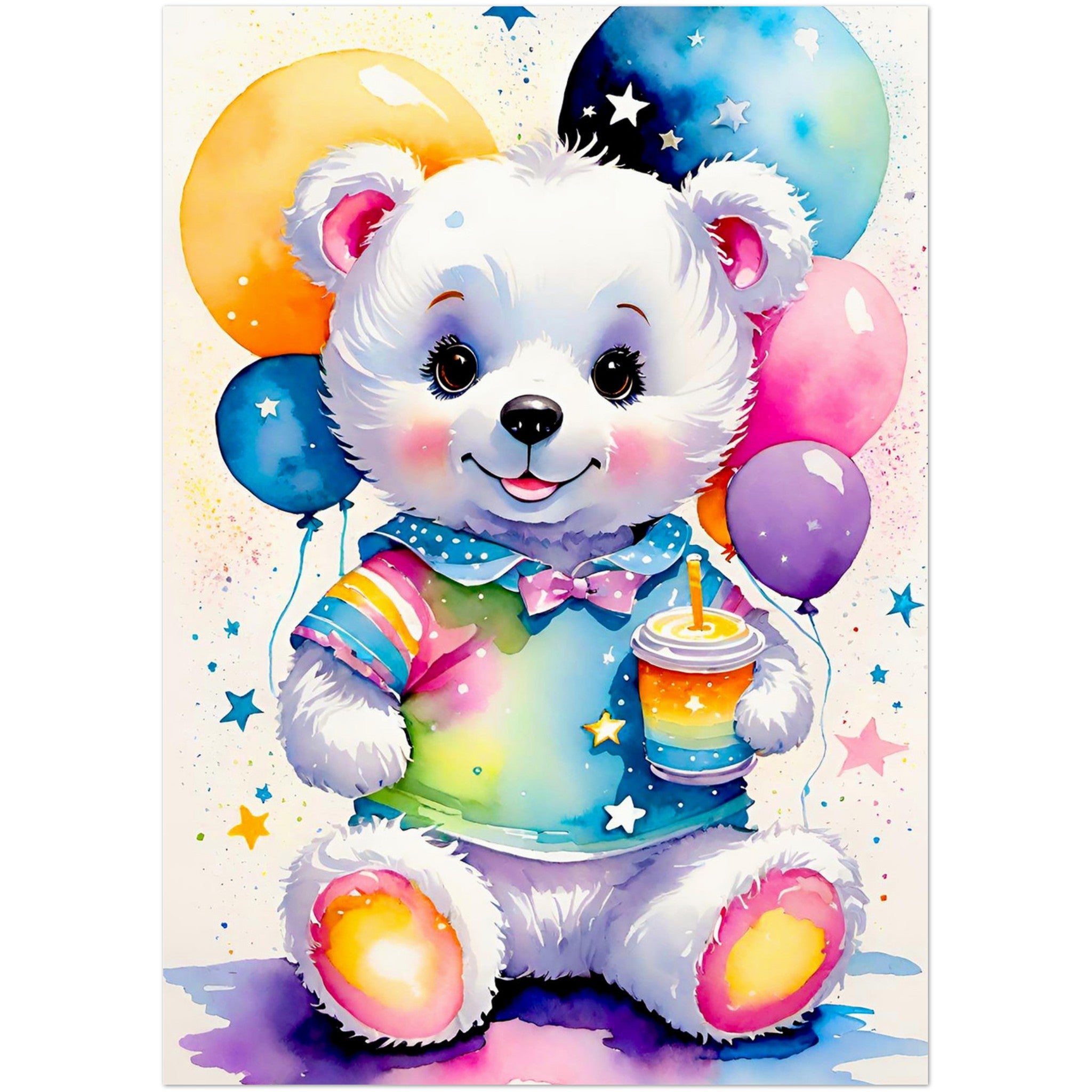 Kaartenset met een schattig beertje met kleurrijke ballonnen