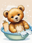 Foto van een hoogwaardige artprint van een schattig beertje dat geniet van een schuimbad. De print toont warme, zachte kleuren en liefdevolle details die speelsheid en blijdschap uitstralen. Het kunstwerk is gedrukt op luxe Photo Paper Luster Pro van 240 gram met een zijdeglans afwerking, waardoor de kleuren levendig en de details haarscherp zijn.