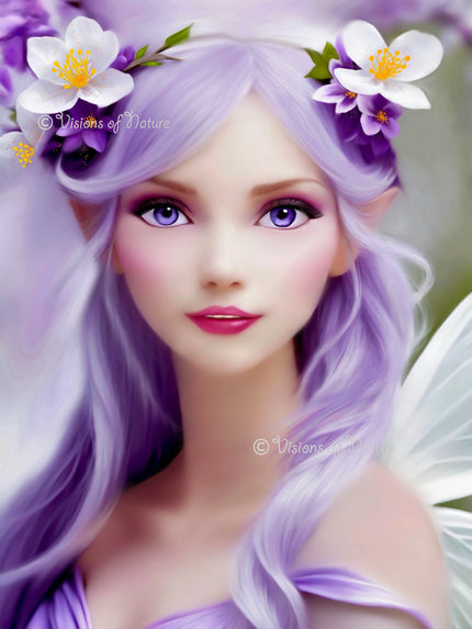 Kunstwerk van elfje in lila paarse tinten