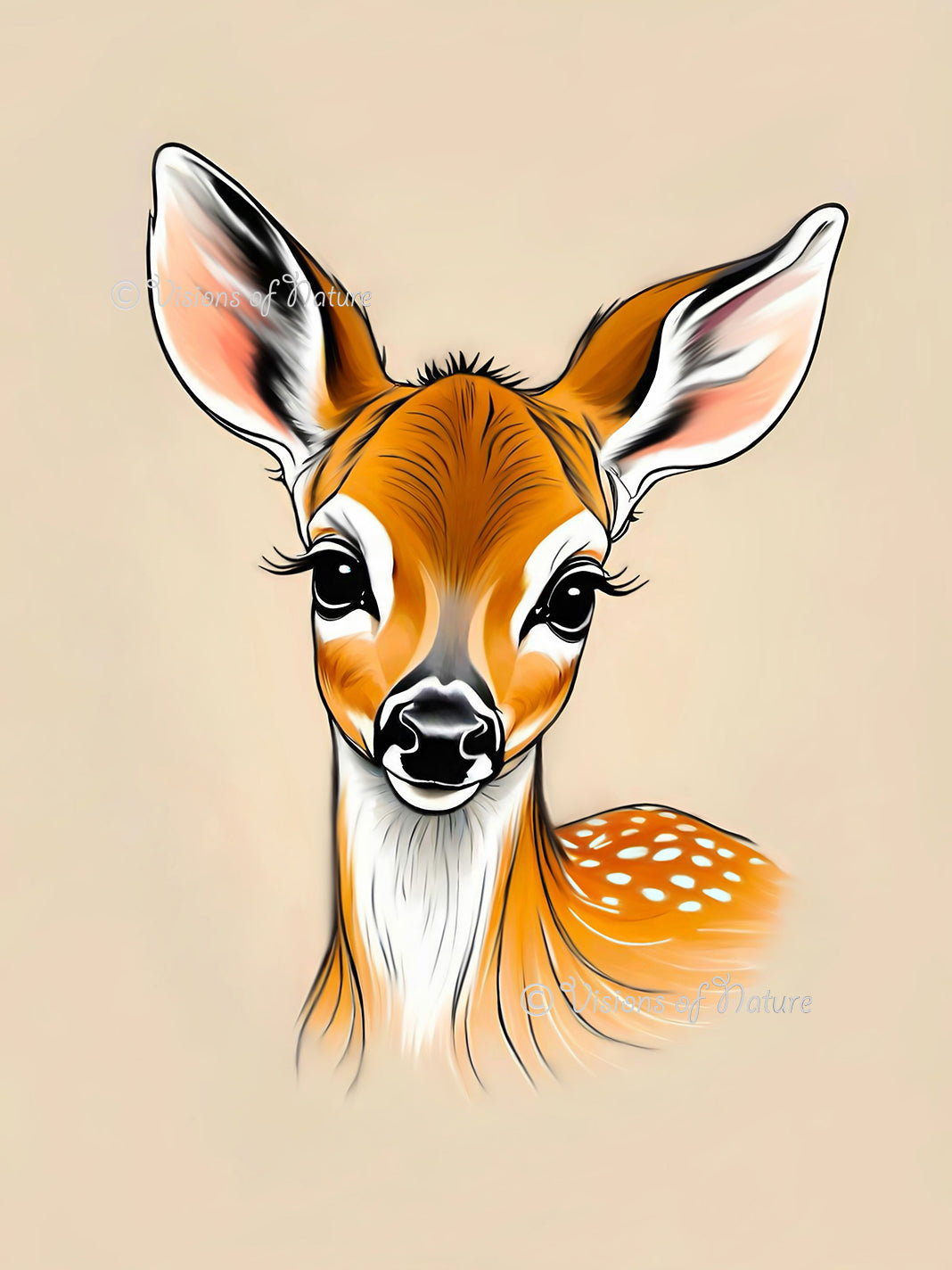 Foto van een handgemaakte digitale artprint van een hert met liefdevolle ogen, gecreëerd op iPad. Het hert straalt rust, warmte en zachtheid uit en symboliseert verbinding en vertrouwen. Gedrukt op luxe Photo Paper Luster Pro van 240 gram met zijdeglans afwerking, waardoor de levendige kleuren en fijne details prachtig tot hun recht komen. Geschikt als decoratie voor kinderkamer, woonkamer of als betekenisvol cadeau.