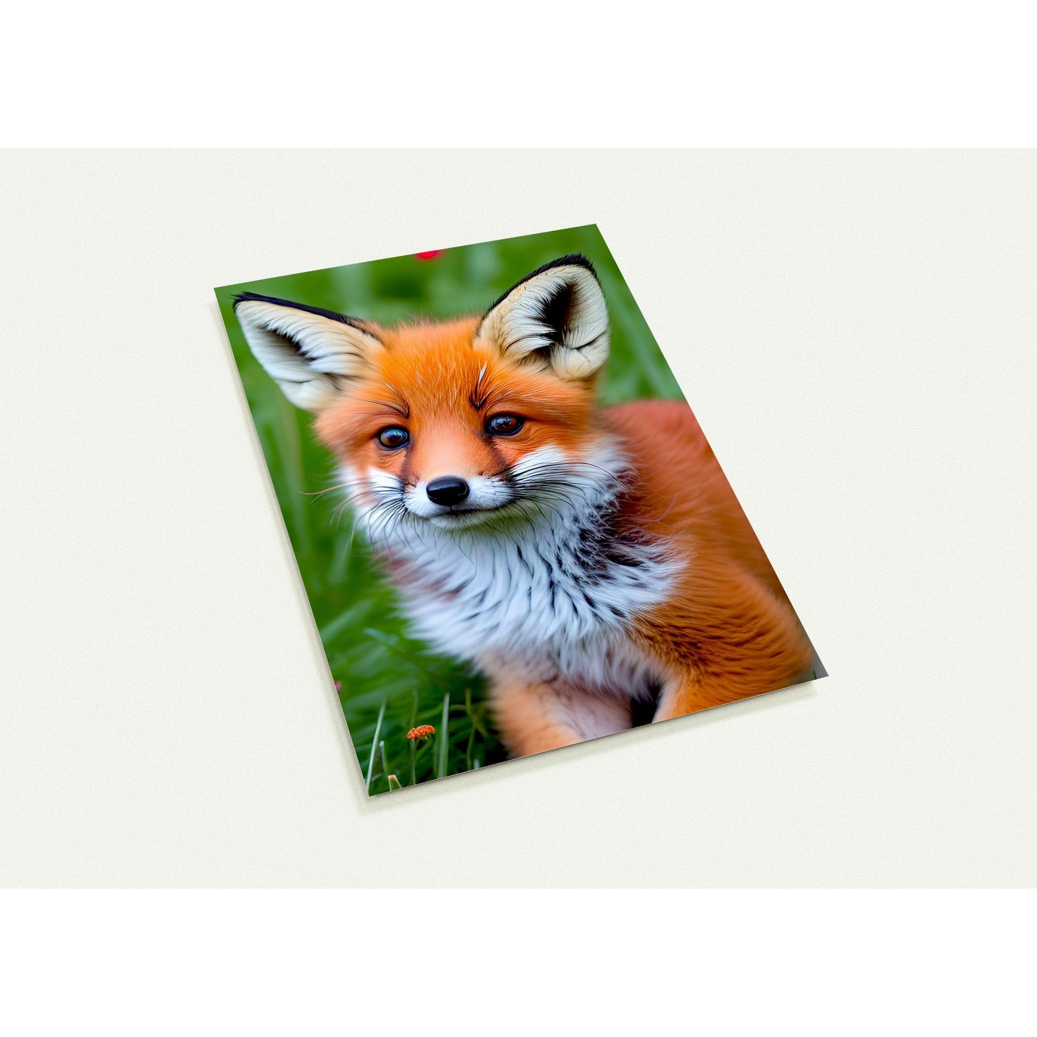 Kaartenset met een levensecht vosje omringd met bloemen