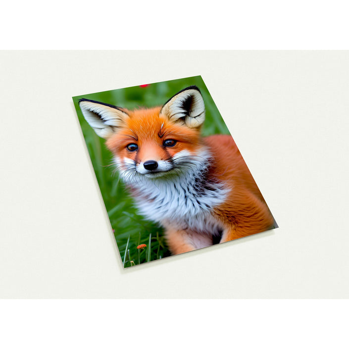 Kaartenset met een levensecht vosje omringd met bloemen