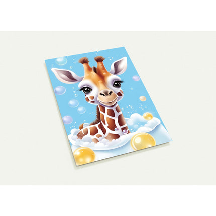 Kaartenset met een blij girafje met zeepbellen